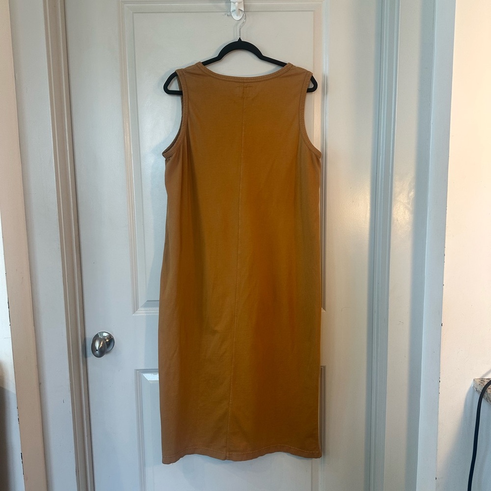 Pact The Frame Organic V-Neck Sleeveless Side Slit Lightweight Tan MIDI Dress,XL - Picture 8 of 9
